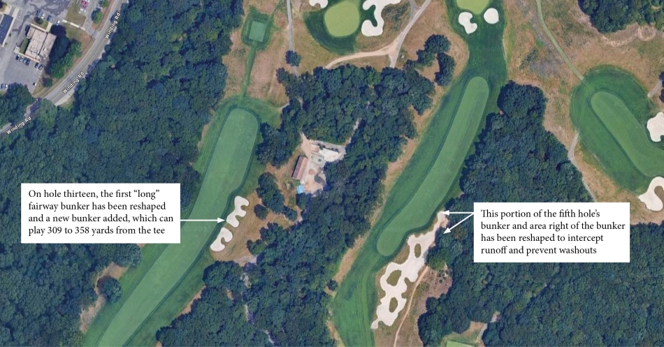 Between December 2023 and March 2024, Jones oversaw tweaks to bunkers on the fifth (left) and thirteenth holes (Image: Rees Jones Inc.) 