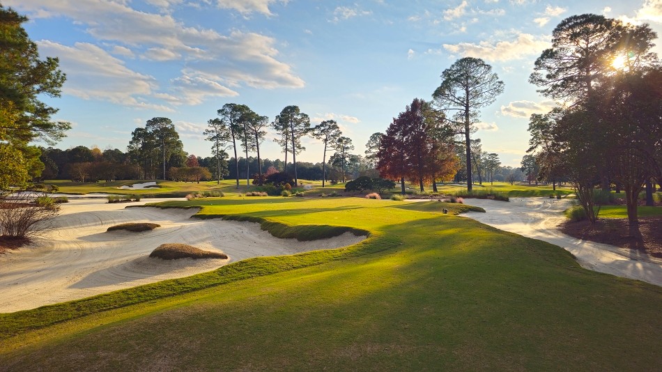 Several putting surfaces (including the seventeenth, pictured) have been restored to their original size or enlarged to bring more pin s into play (Photo: Founders Group International)